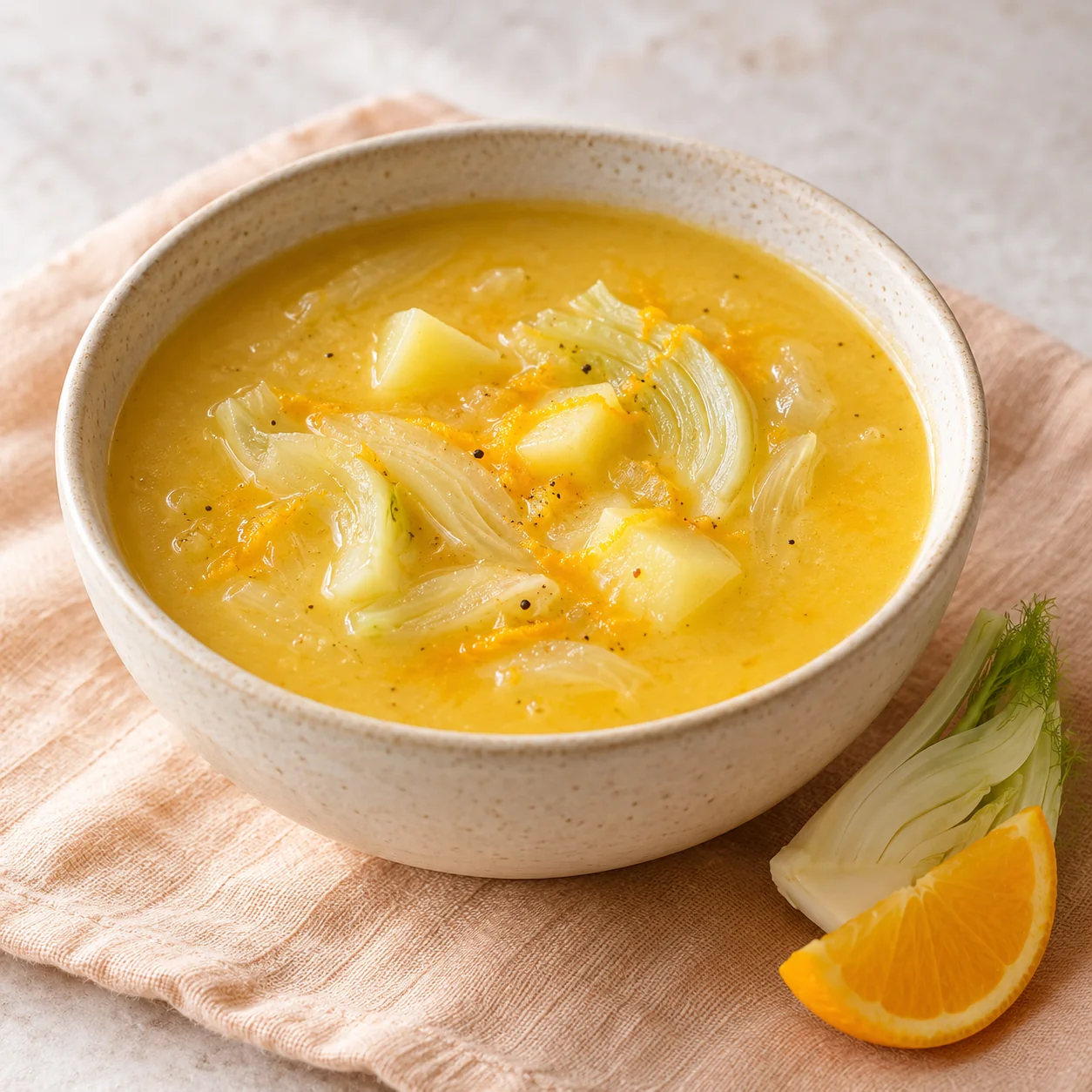 KI-Illustration einer Schale Fenchel & Orange