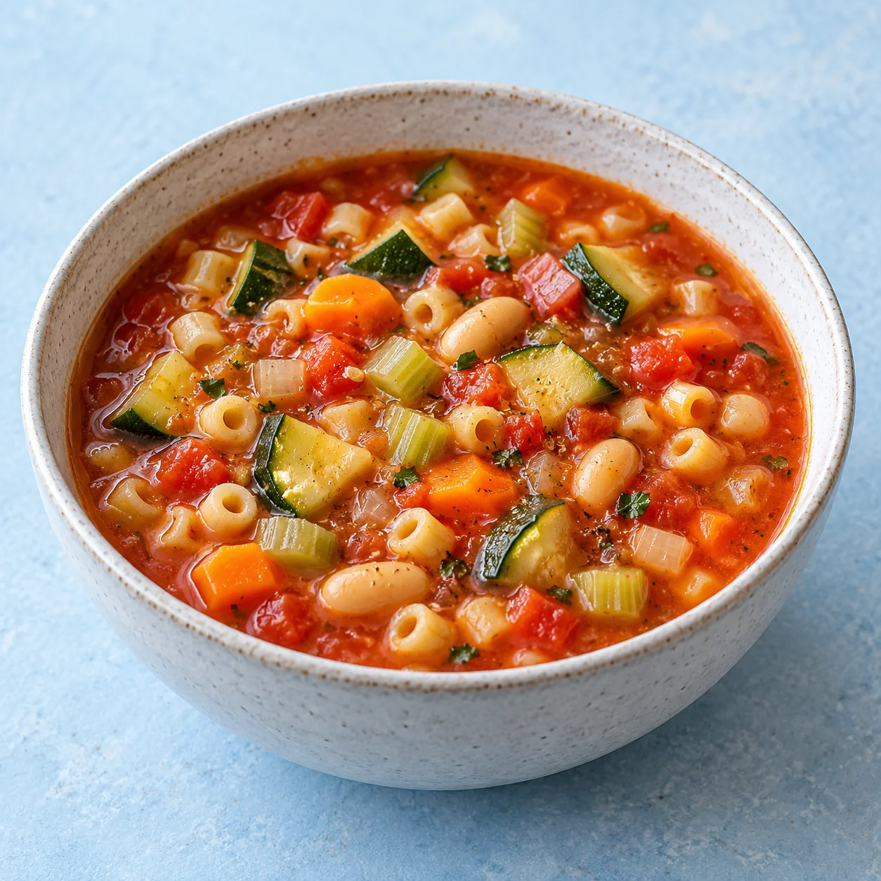 KI-Illustration einer Schale Minestrone